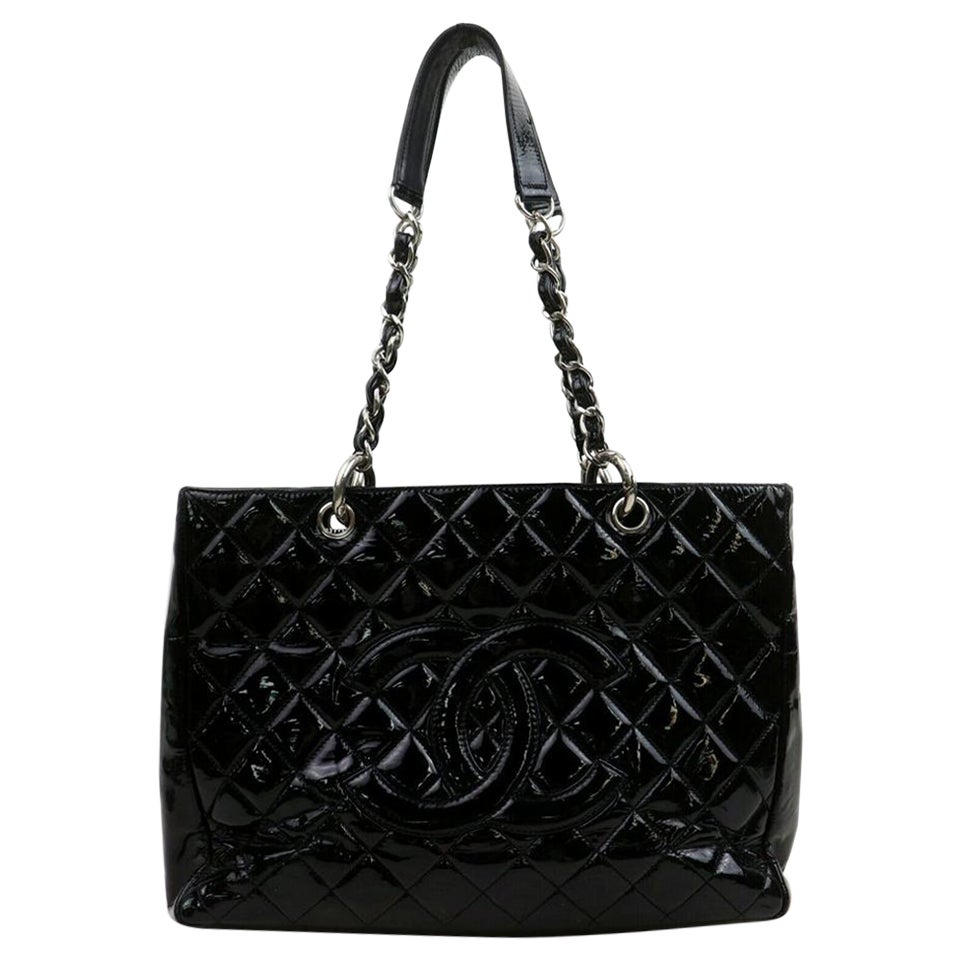 Chanel Black Quilted Patent GST Grand Shopping Tote bag 227805 en vente