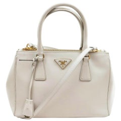 Prada White Saffiano Leather Small Lux Zip Tote Bag 2way 862531  