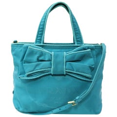 Vintage Prada Blue Nylon Tessuto Bow Logo ConvertibleTote Bag 863124