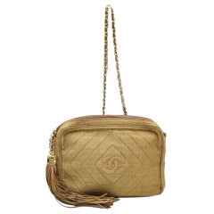 Vintage Chanel Light Brown Tassel Chevron Diamond Quilted Camera Chain Bag 863212