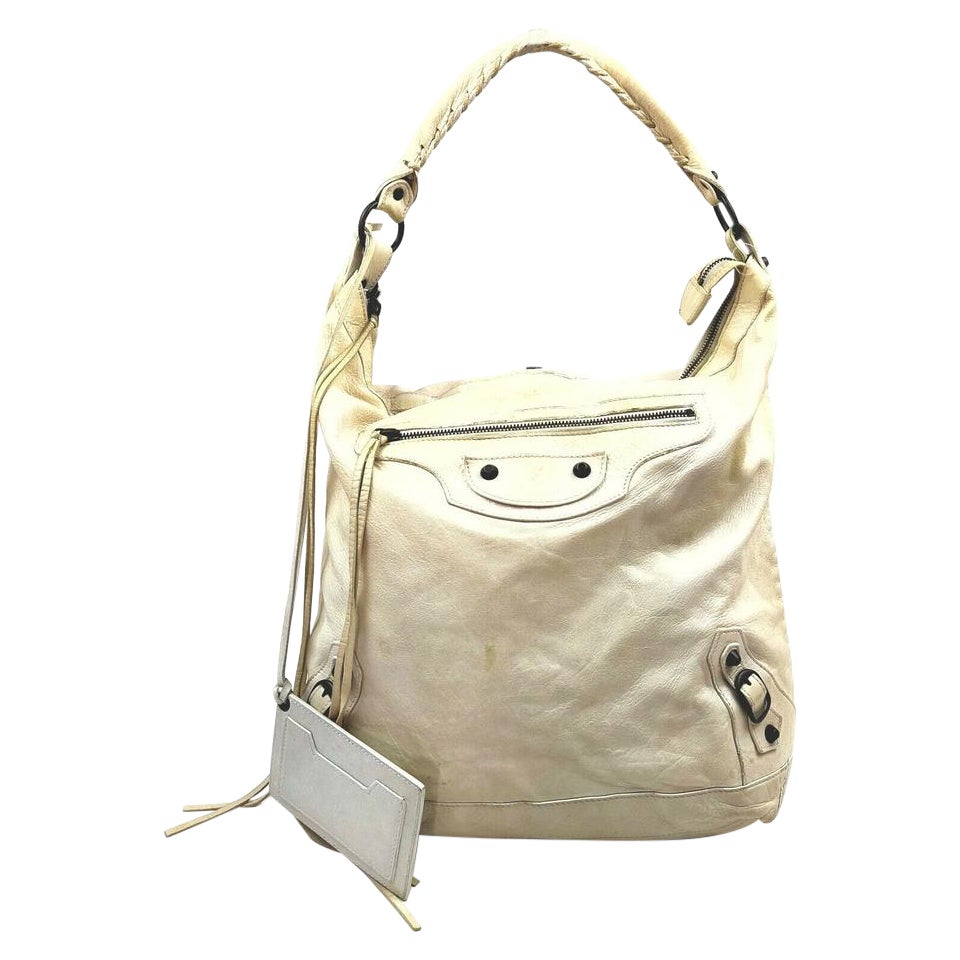 BALENCIAGA Off-White Leather The Day Hobo Bag  862953 