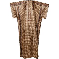 1970s Vintage 100% Silk Hand Block Printed Indian Caftan Dress