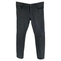 RICK OWENS Size L Black Textured Cotton Button Fly Casual Pants