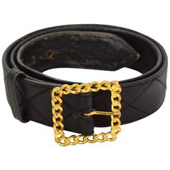 Chanel Vintage '93 Navy Leather Quilted Belt sz 85 9