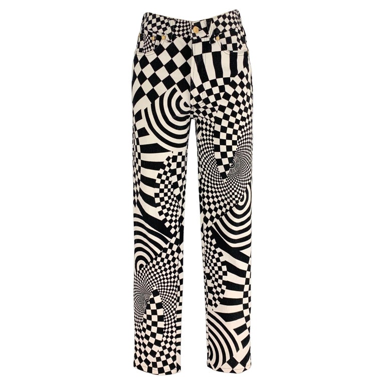 Vintage VERSACE JEANS COUTURE Size XS Black and White Cotton Print Jeans  For Sale at 1stDibs
