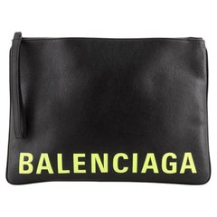 Balenciaga Logo Ville Wristlet Pouch Leather Large