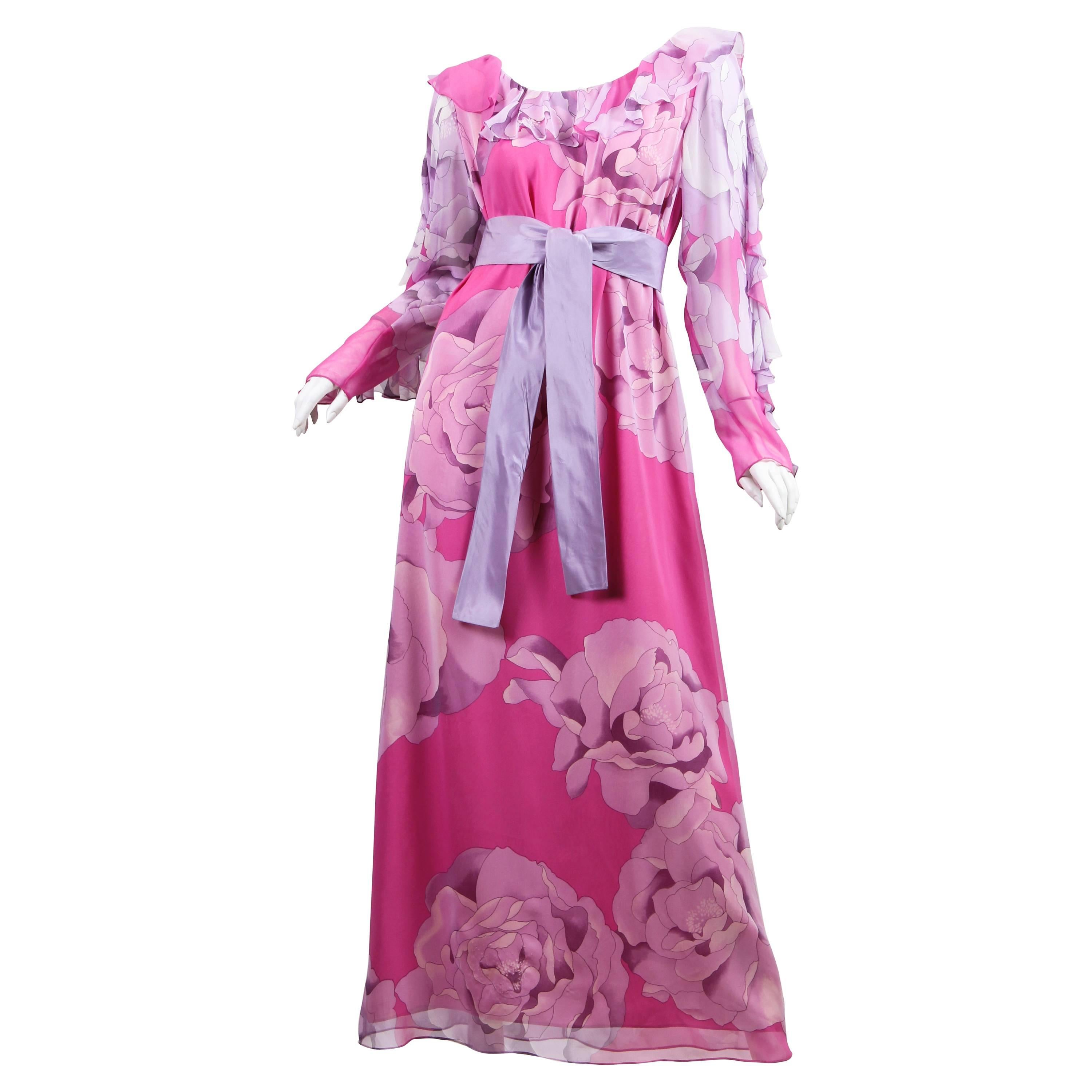 1970s Hanae Mori Romantic Silk Chiffon Dress