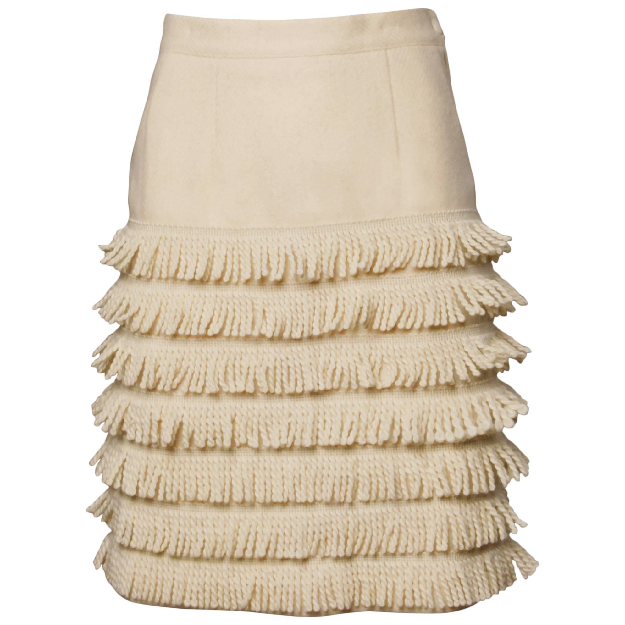 Lolita Lempicka Vintage Wool Tiered Fringe Skirt