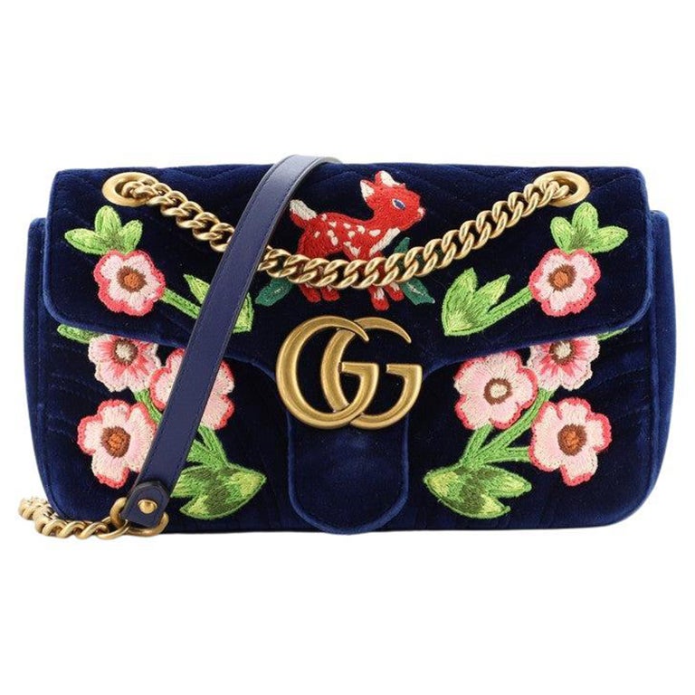 Gucci GG Marmont Flap Bag Embroidered Matelasse Velvet Small