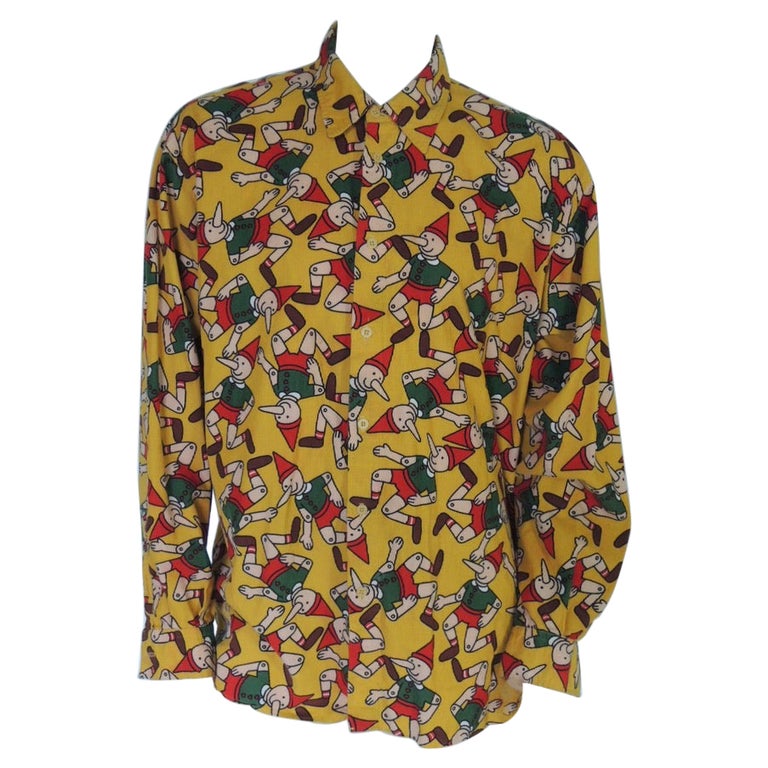 Moschino Vintage 1990s Cotton Pinnochio Print Corduroy Shirt For Sale