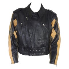 Jean Paul Gaultier Vintage Harlequin Sleeve Black Leather Biker Jacket