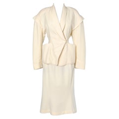 Off-white wool skirt suit with double breasted jacket Thierry Mugler Paris