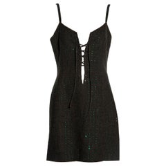 Miu Miu by Miuccia Prada abito sottoveste in lana verde con cristalli, ss 1998