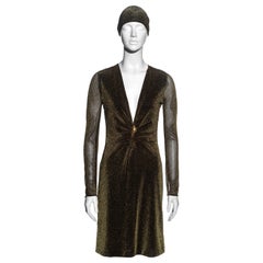 Gucci by Tom Ford gold lurex evening shift dress and headscarf set, fw 2000
