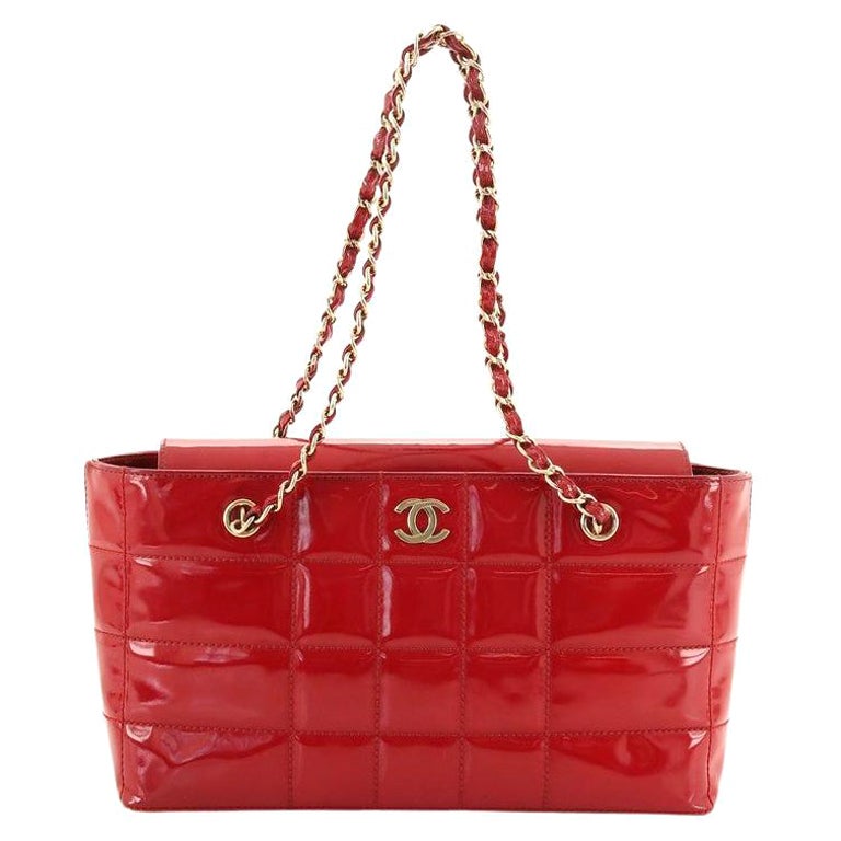 Chanel Vintage Chocolate Bar Tote Quilted Patent Small