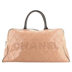 Chanel Embossed Logo Bowler Bag Quilted Caviar Large