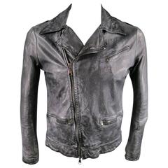 GIORGIO BRATO 36 Black Brushed Leather Biker Jacket