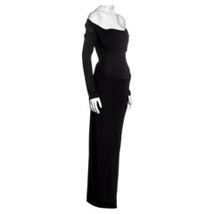 Vivienne Westwood black rayon off-shoulder draped evening maxi dress, fw 1997