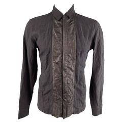 FAGASSENT Size M Black Contrast Panel Linen Long Sleeve Shirt