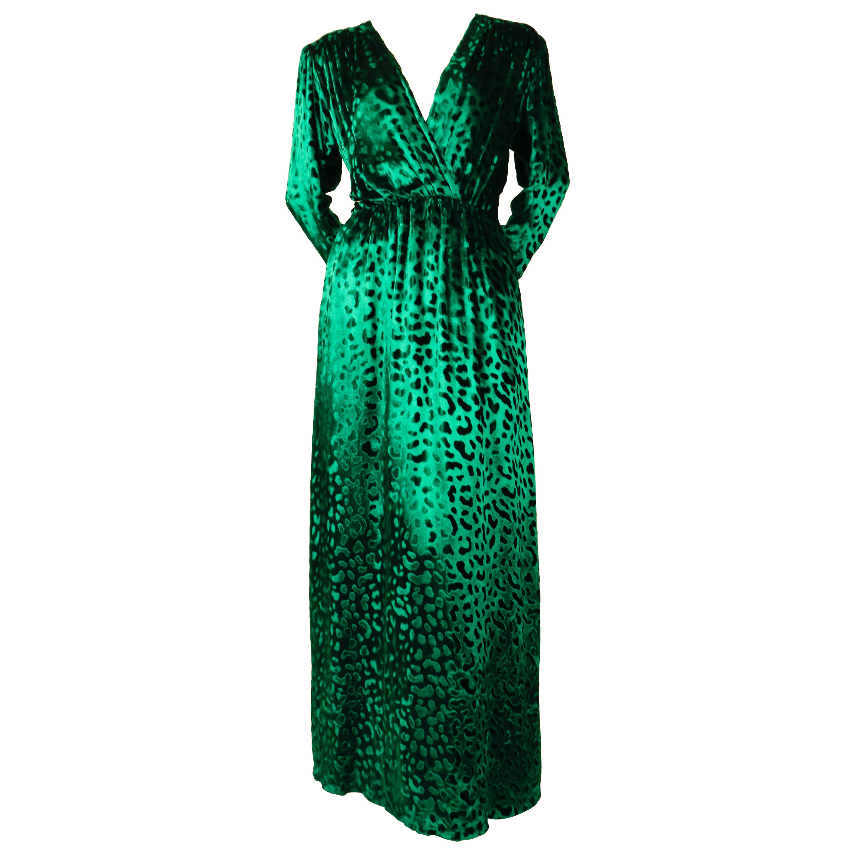 YVES SAINT LAURENT Emerald Green Velvet Leopard Gown