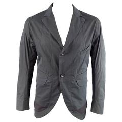 Ziggy Chen Men's 40 Charcoal and Black Cotton Notch Lapel Cutout Pocket Jacket