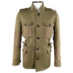 WOOSTER + LARDINI Men's 42 Olive Ramie / Wool Military Drawstring Waist Jacket