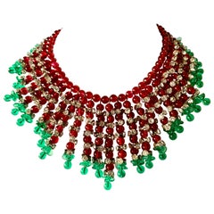 Coco Chanel Green and Red Art Deco Glass Necklace circa 1930