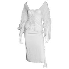Incredible White Tom Ford Gucci  FW 2002 Silk Gothic Collection Blouse & Skirt!