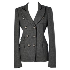 Double breasted grey wool blazer with seal buttons Balenciaga by N. Ghesquière