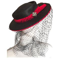 Schiaparelli Chic Straw Hat with Veil In Shocking Pink Schiaparelli Hat Box