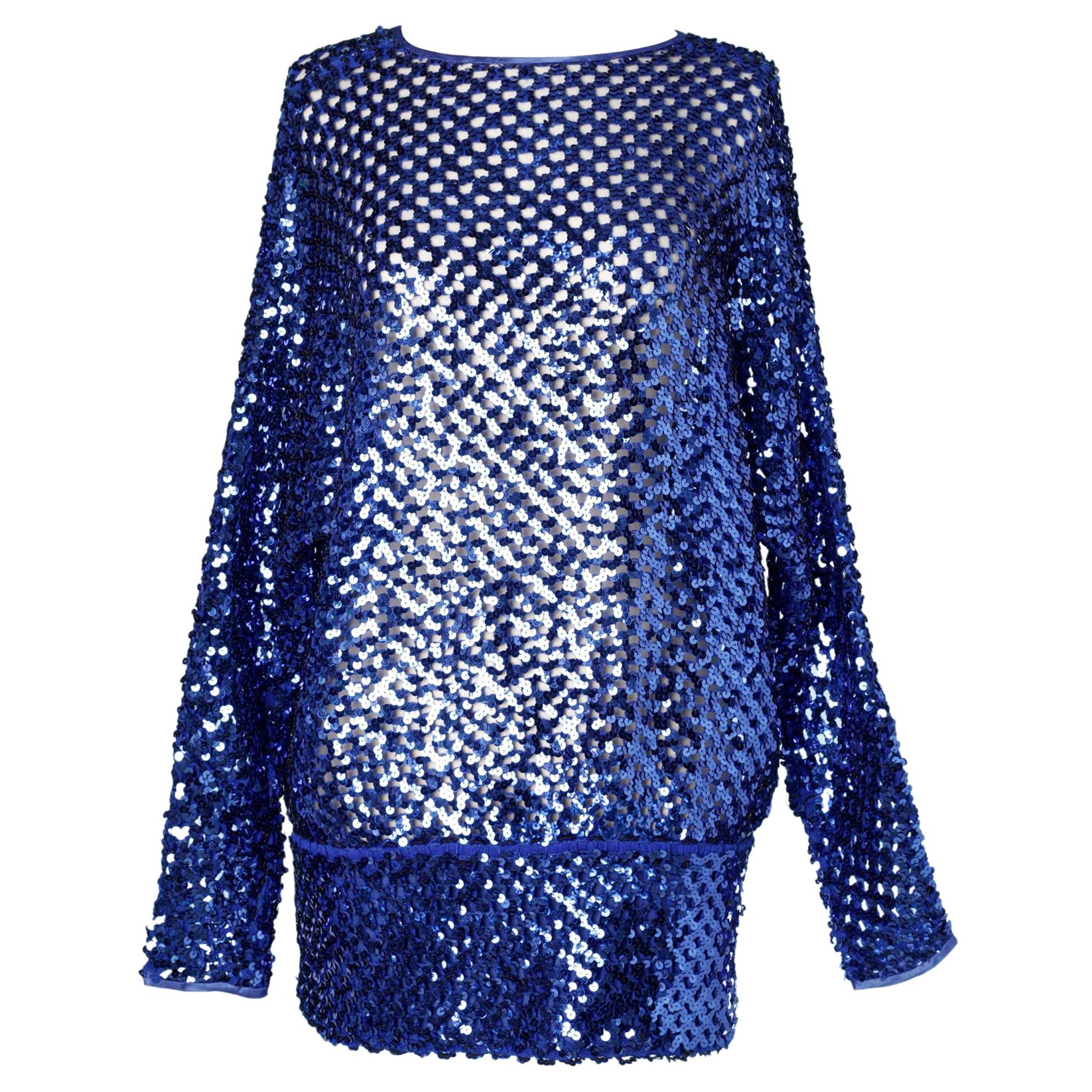Blue see-through sequin jumper 1980's  For Sale