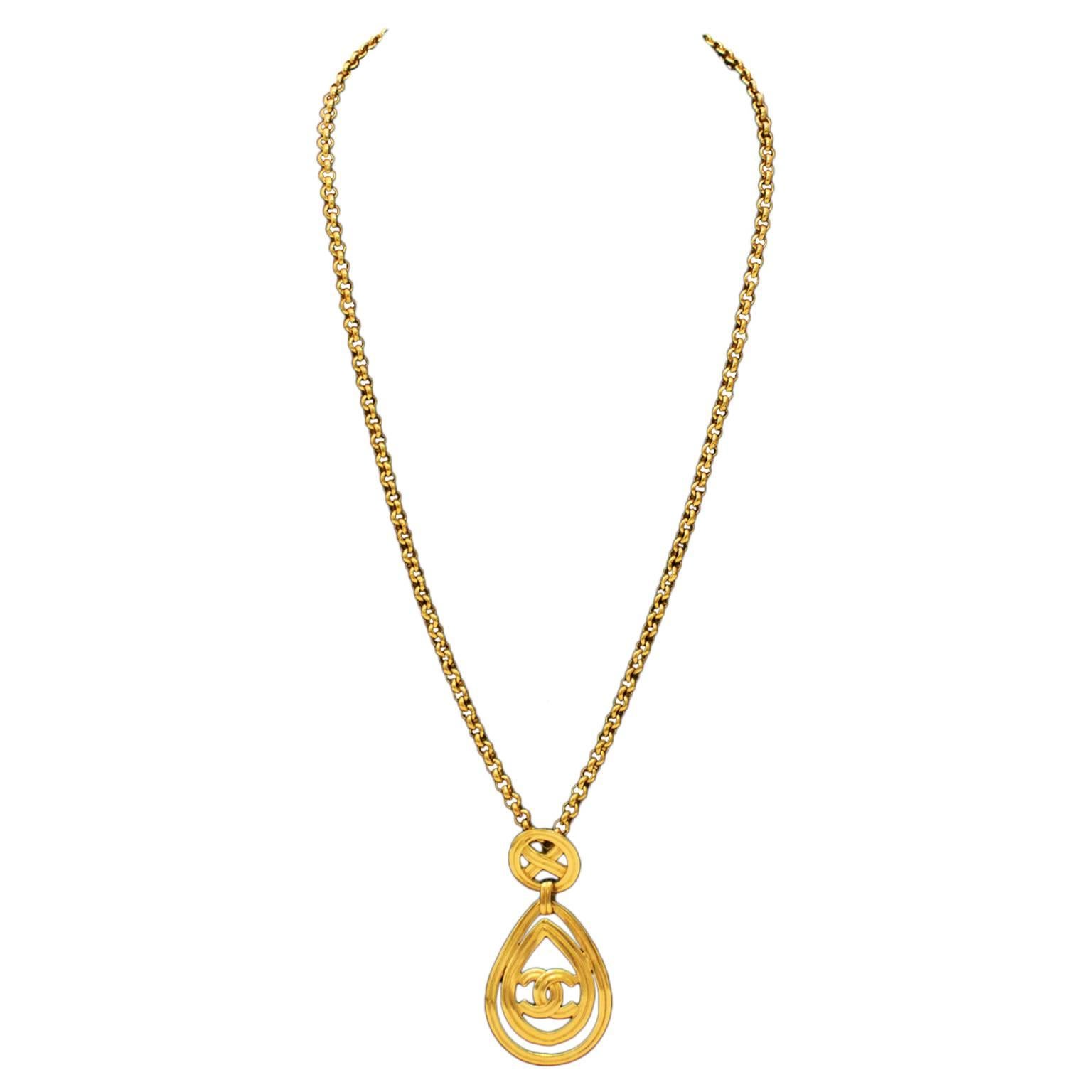 1996 Chanel Necklace with Teardrop CC Pendant 