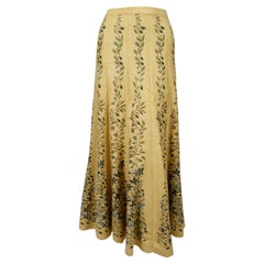 1999 AZZEDINE ALAIA long pale yellow floral intarsia knit maxi skirt