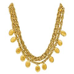 1980's Chanel Triple Chain Necklace with Logo Charms 9