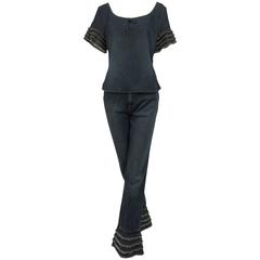 Moschino 2pc denim raw ruffle top & trouser 10
