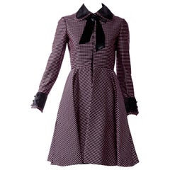 1960s Geoffrey Beene purple and black checkered Peter Pan Collar silk Dress