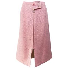 1970s Courreges pink herringbone midi skirt