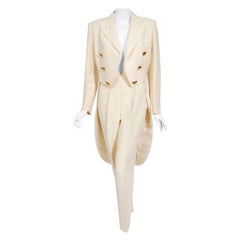 Used 1993 Moschino Couture Cream Wool Heart Buttons Tuxedo Jacket & Pants Set