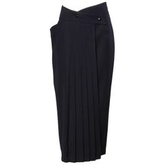 Claude Montana Vintage Navy Blue Wool Avant Garde Asymmetric Pleated Skirt