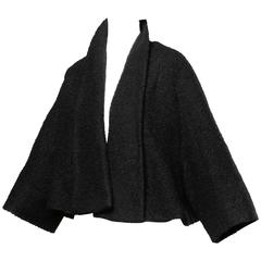 1950s Vintage Black Boucle Wool Capelet or Jacket