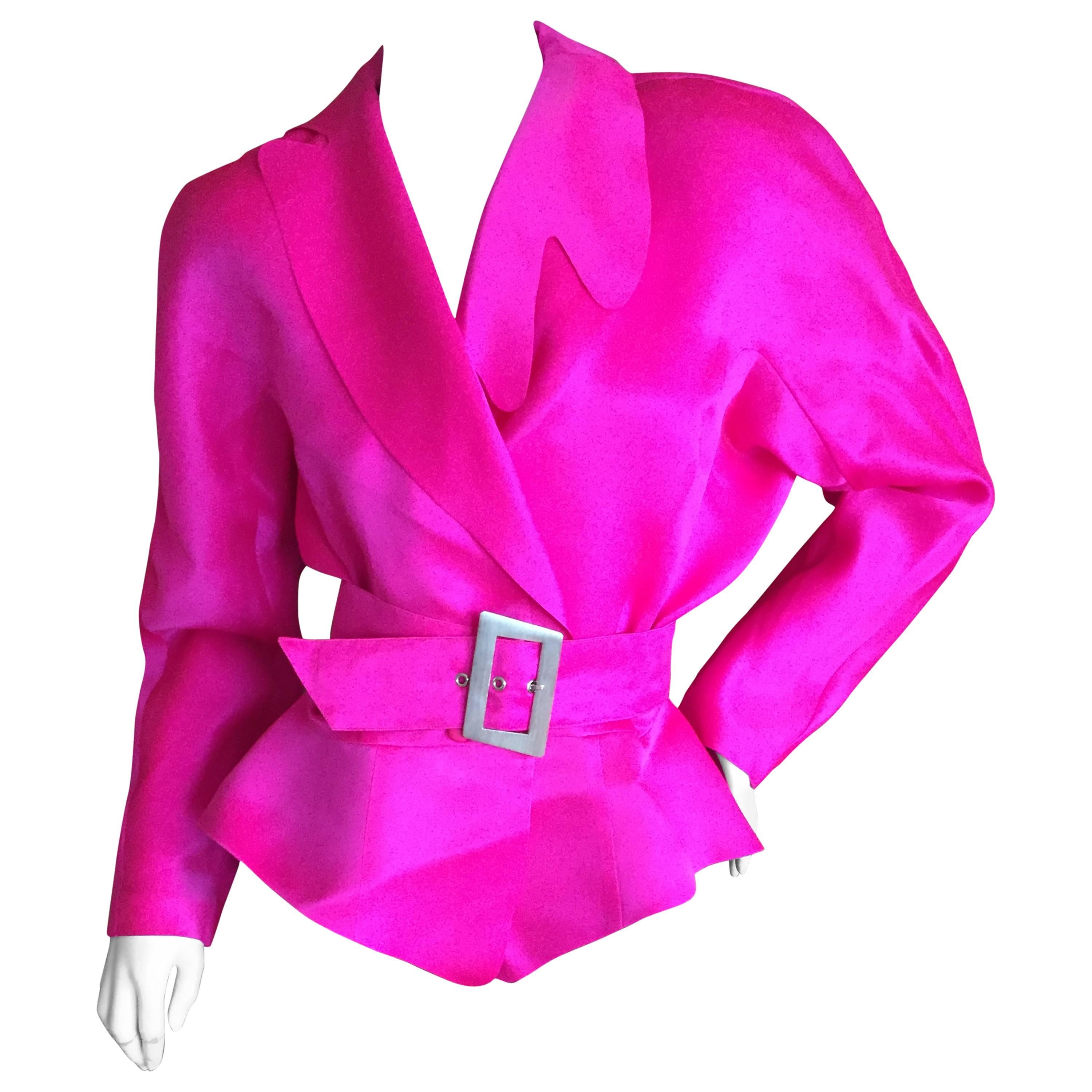 Thierry Mugler Shocking Pink Silk Suit with Belt