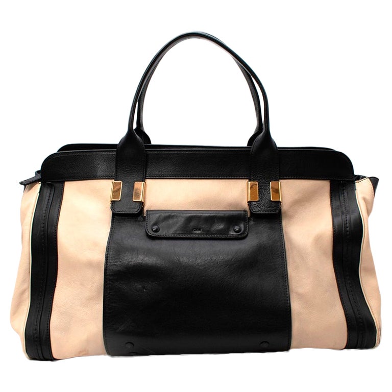 Chloe Black & Cream Leather Alice Tote Bag For Sale