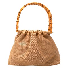 Gucci Beige Perforated Leather Bamboo Top Handle Bag