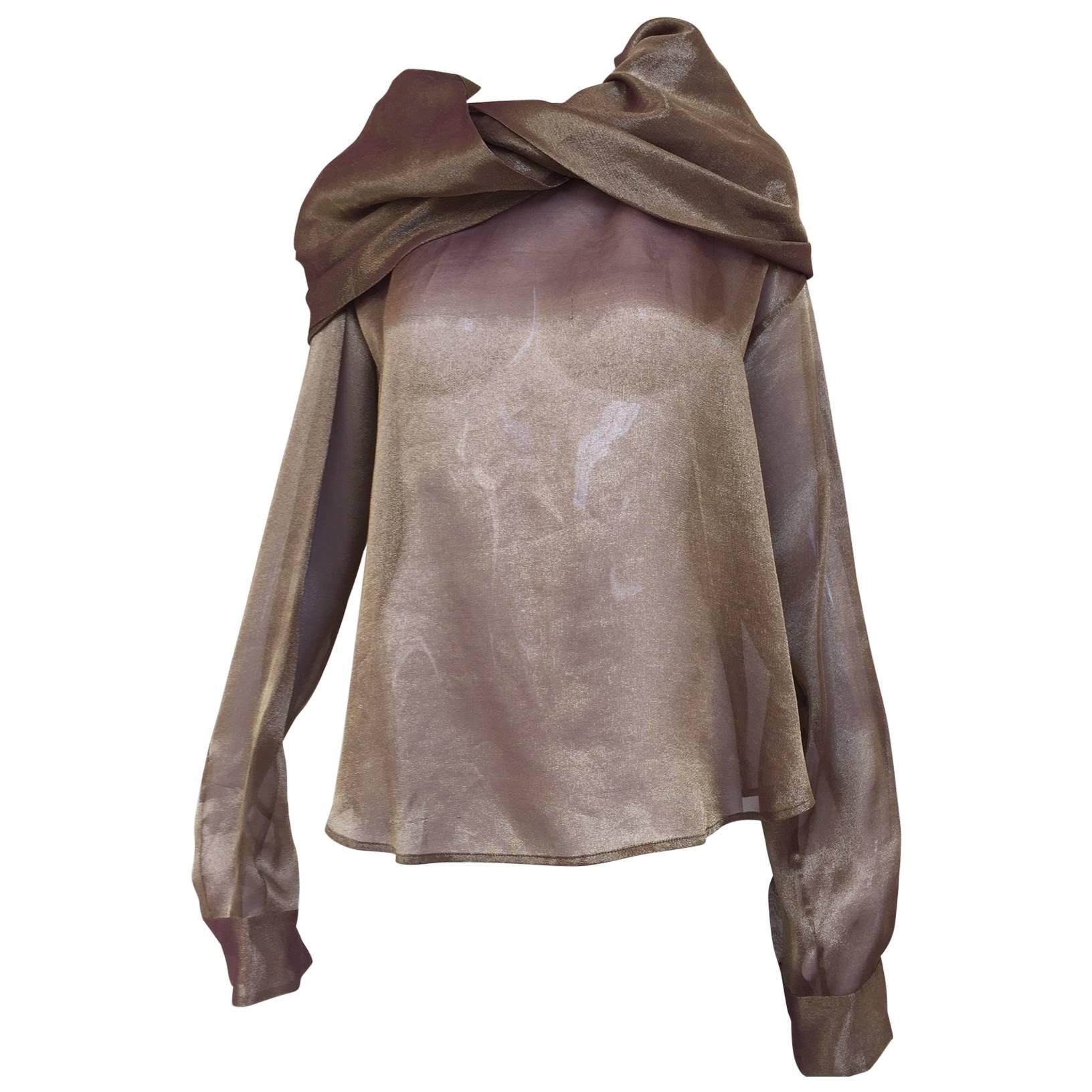 1990s Romeo Gigli bronze irridescent blouse For Sale