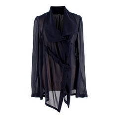 Ann Demeulemeester Marineblaue asymmetrische Seidenbluse aus reiner Seide