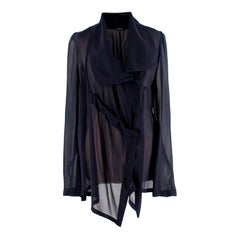 Ann Demeulemeester Navy Sheer Silk Asymmetric Blouse