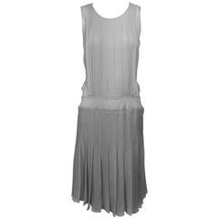 Chanel dove grey silk chiffon pleated afternoon dress 2006