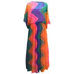 1970s Adele Simpson silk chiffon print maxi dress