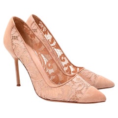 Manolo Blahnik Nude Pink Coveted BB Corded Lace Heeled Pumps