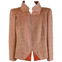 Chanel Orange & Brown  Leather Trim  Jacket Size 44